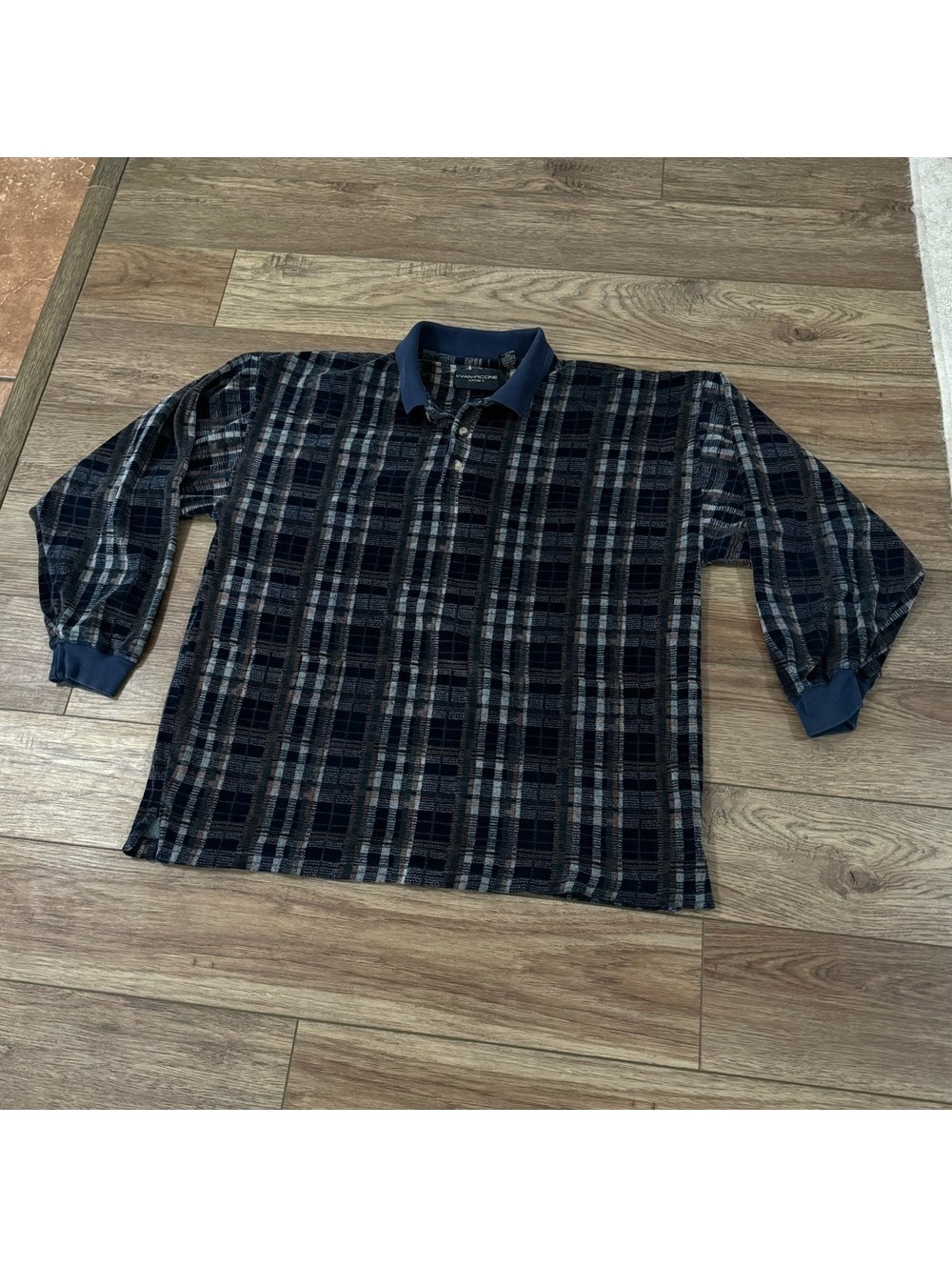 Vintage 90s Evan Picone Plaid Knit Polo Shirt Men's L